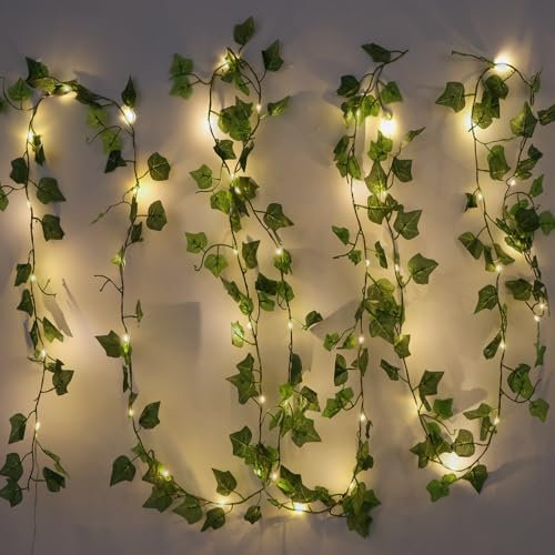 Lot de 2 plantes artificielles avec 20 LED - Guirlande lumineuse à suspendre pour maison, mur, jardin, cuisine, bureau, décoration de mariage - 0,6 x 2 m