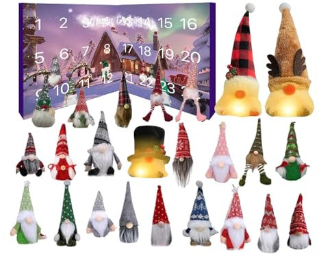 Leuchtende Wichtel Adventskalender 2024, 24 Tägiger Gnome Adventskalender Mit 3 Leuchtenden Gnomen Und 21 Plüsch Gnomen, Gnom Plüschtier Mit Umhängeband, Gnome Kalender Für Kinder Und Erwachsene