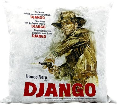 Fabulous Django Kissenhülle, Kunstleder, weiß, Retro-Filmposter, Vintage, Western, 40 x 40 cm, fühlt sich an wie Leder
