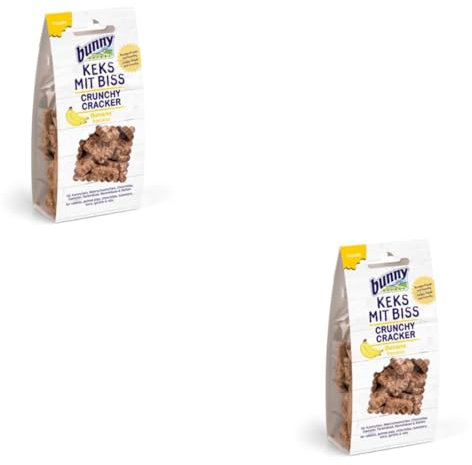 Bunny Keks mit Biss Banane | Doppelpack | 2 x 50 g | Ergänzungsfuttermittel für Zwergkaninchen Meerschweinchen, Chinchillas, Hamster, Farbmäuse, Rennmäuse und Ratten | Mit Inulin