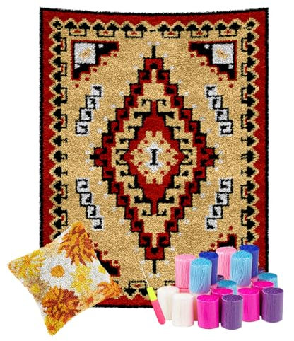 Knüpfen Set Knüpfteppich Zum Selber 69 x 102 cm knüpfen Knüpfen Set Erwachsene, Knüpfset Teppich KnüPfen Set Erwachsene Latch Hook Kit Selbst Knüpfen Set für Erwachsene KnüPfen