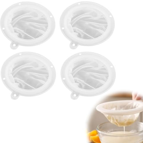 NHQZ Filtro per liquore, 4 pezzi, filtro fine 200/300/400/450 mesh, filtro da cucina, imbuto in plastica, filtro a maglia fine per il filtraggio di latte, filtro in nylon fine, filtro per vino
