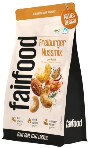fairfood Freiburger Nuss-Mix geröstet & gesalzen (500 g) – Bio, Fair gehandelt & Vegan – Nussmischung mit Cashews & Mandeln – Ohne Öl geröstet in eigener Manufaktur