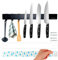 LEDINOR® Barra Imán Cuchillos de Cocina 40 cm Negra + 3 Ganchos + Tornillos y Tacos con Plantilla para Taladro + Cinta Adhesiva para Fijación sin Agujeros | Soporte Cuchillos Fijación Fácil