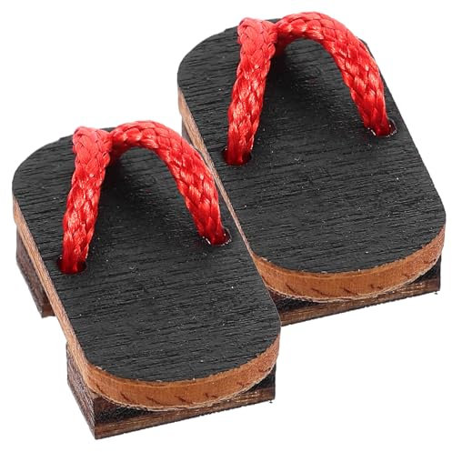 BESPORTBLE 1Paar Mini Holz Clogs Für Puppenhaus Dekorative Mini Holzschuhe Für Bjd Puppen Japanische Clogs Mit Faden Puppenzubehör Für Puppen