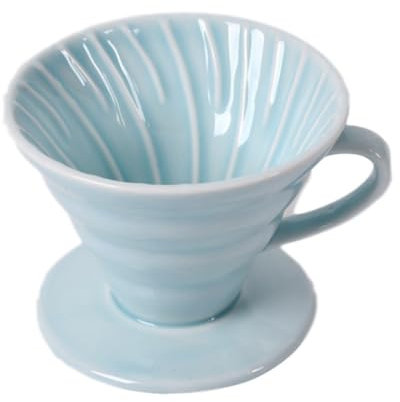 NUOBESTY Ceramic Coffee Filter Cup Cone Shape Hand Drip Coffee Brewer Spiral Pattern Sky-Blue for 1-2 People Home and Office Use