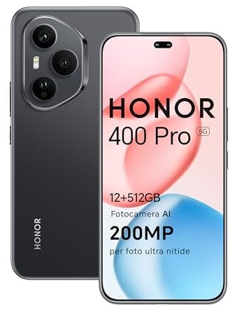 HONOR 400 Pro Smartphone 5G 12GB RAM 512GB ROM, 200MP Ultra-clear AI Camera, AMOLED da 6.7 pollici display Eye Comfort Cellulare con Snapdragon 8 Gen 3, Dual SIM NFC, 5300 mAh, Midnight Black