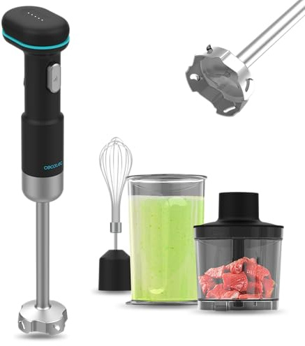 Cecotec Frullatore a Immersione Portatile BlendGo Hand Scratchless. Motore DC 180W, 6.500-13.000RPM, Carica 2h, Accessori Versatili, Supporta Temp. 60-96°C, 30min di Uso, Lavastoviglie