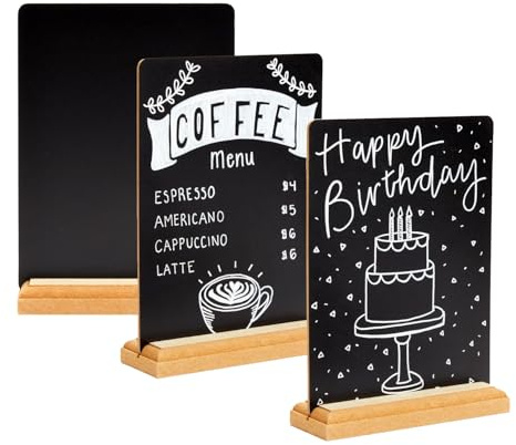 Taicols 3 Stück A5 Aufsteller Kreidetafel, Schiefertafel zum Beschriften, Doppelseitige Kleine Tafeln Mit Holzfuß, Buffet Schilder Preisschilder Aufsteller Getränkekarte für Bar Café Geburtstag