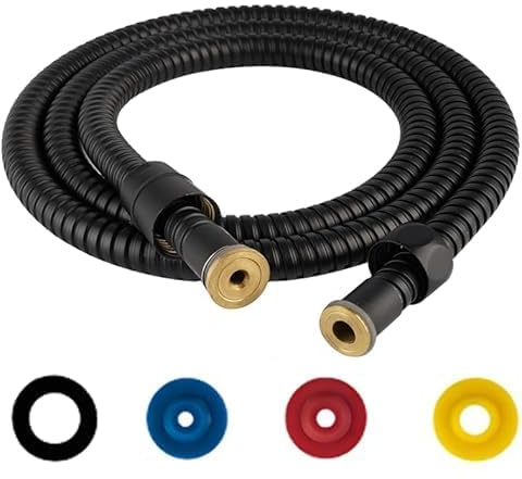 Duschschlauch Edelstahl Brauseschlauch 2m Verdrehschutz Universal Duschschlauch Flexibel, mit 4 Wassersparer Durchflussbegrenzer, Standard 1/2 Anschluss, passt an alle Duschköpfe( Schwarz)