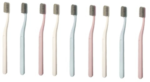 9 Stück Zahnbürsten mit Harten Borsten aus Nylon für Erwachsene | Gekrümmter Griff, Großer Kopf für Zahnzwischenräume, 3 im Pack, Mundpflege für Erwachsene