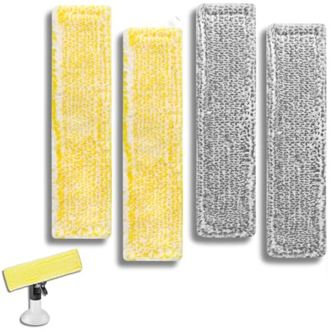 4 Stück Ersatzpads für Kärcher Fenstersauger Ersatzteile, Kärcher Fenstersauger Zubehör Mikrofaser-Wischbezüge für Kärcher Fensterreiniger Ersatzteile, Geeignet für WV2 WV5 (Gelb y Grau)
