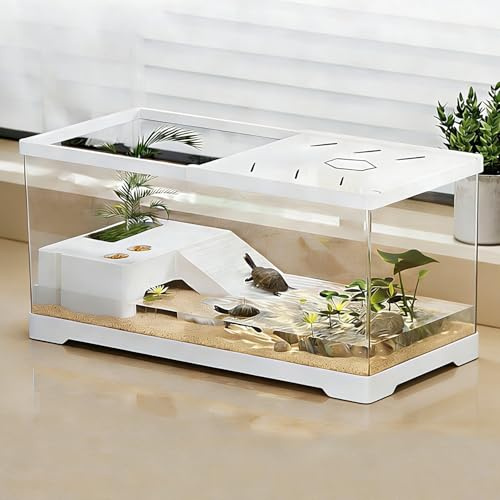 KAKOOTI Acquario per tartarughe con drenaggio sul fondo, 30 x 18 x 18,5 cm, per tartarughe giovani, gamberi di fiume, granchi, anfibi e rettili