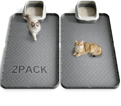 2-pack silikon kattlåda matta XXL 86 × 55 cm – vattentät, halkfri och lätt att rengöra – premium kattströunderlag för hushåll för flera katter, grå