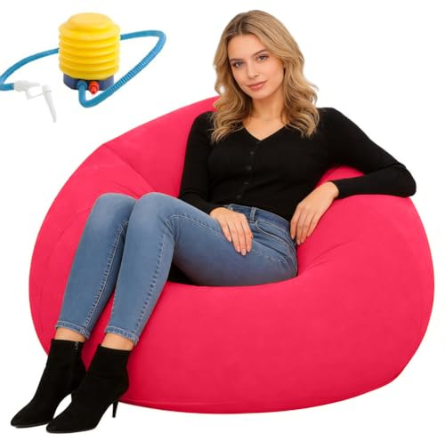 Wapasezyar Aufblasbares Luftsofa Für Camping, Aufblasbare Sitz-Gaming-Liege, Waschbar Wohnzimmer Liegestuhl, Indoor Outdoor Garten stilvolles weiches Plüsch-Gewebe für Erwachsene Kinder (Rot)