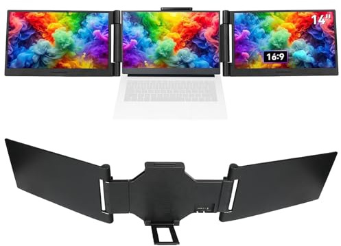Tosuny Extension D'écran pour Ordinateur Portable, 14,1 Pouces 1080P FHD Double Moniteurs Portables pour Ordinateur Portable USB C, Station de Travail Triple écran avec Support et (Prise UE)