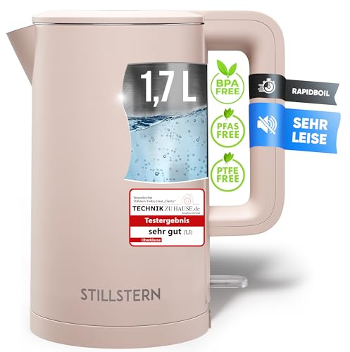 Stillstern Wasserkocher mit Edelstahl Filter [PFAS&PTFE-FREI, 1,7L - 2200W] Wasserkocher mit Präzisionsausguss und Anti-Fingerprint Beschichtung, Schnelles Aufheizen, Teekocher Camping, Matt Finishing