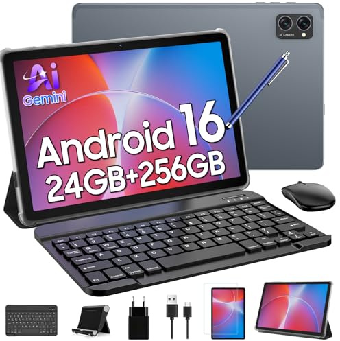 TABWEE Android 16 Tablet mit Tastatur und Stift, 24 GB+256 GB (2 TB TF) | Ideal für Studium und Home-Office, Octa-Core, Gemini AI, Widevine L1, 10 Zoll Tablet, Face ID, GPS (4 Jahre Garantie)