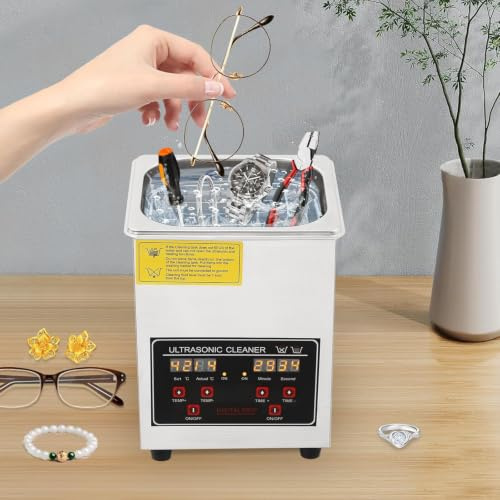 Pulitore a Ultrasuoni Digitale con Timer e Riscaldatore, Macchina per Pulizia in Acciaio Inossidabile 40kHz per Gioielli, Occhiali, Orologi e Utensili - 2L (0,53Gal) o 6,5L (1,7Gal),3L