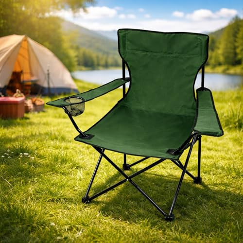 Anglersessel Campingstuhl Faltstuhl Anglerstuhl Regiestuhl Grün mit Getränkehalter und Tasche