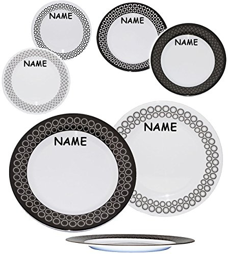 alles-meine.de GmbH großer Speiseteller - Retro & Vintage Design - schwarz & weiß - inkl. Name - Teller - Ø 25 cm - FLACH - aus Melamin/Kunststoff Plastik - Campingteller /..