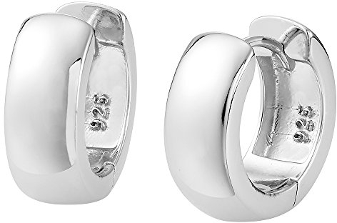 Vinani Damen Ohrringe 925 Silber - Klapp-Creolen - klein abgerundet glänzend rhodiniert - Ohrring Set für Frauen aus 925 Sterling Silber - 2CKA