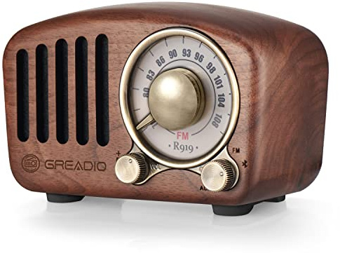 Greadio Haut-parleur Bluetooth en bois de noyer Style rétro Amélioration des basses Volume fort Bluetooth 5.0 MP3 et radio FM