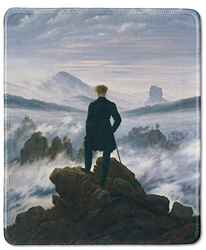 dealzEpic - Art Mousepad - Naturkautschuk Mauspad mit berühmtem Fine Art Gemälde des Wanderer über dem Meer des Nebels von Caspar David Friedrich - genähte Kanten - 24,1 x 20,1 cm