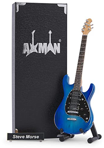 AXMAN Miniatur-Gitarre - Steve Morse (Kansas/Deep Purple) - Blau - Handgefertigte Ornamente im Maßstab 1/4 - Inklusive Displaybox, Namensschild und Miniatur-Gitarrenständer