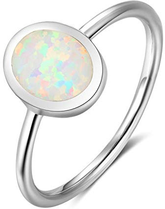 MF.CHAMA Silber Ringe Für Damen 925 Opal Oval Schlicht