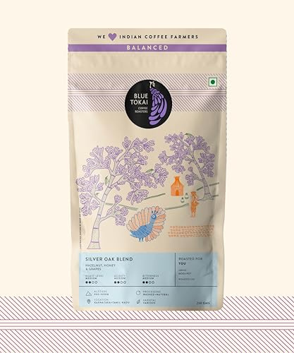 Blue Tokai Caffè Roasters Coffee Silver Oak Cafe Blend - Medium Roast (Mokakanne), 250 g, realizzato in 100% Arabica speciale, caffè macinato fresco tostato, bustina