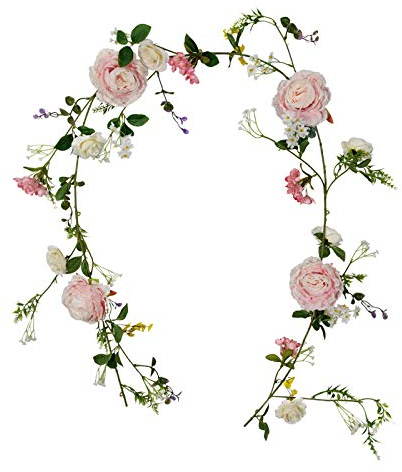 FLCSIed Künstliche Pfingstrose Blumengirlande - 1,8 m Seide Pfingstrose Girlande mit rosa und weißen Blumen für Hochzeit Party Tischdekoration
