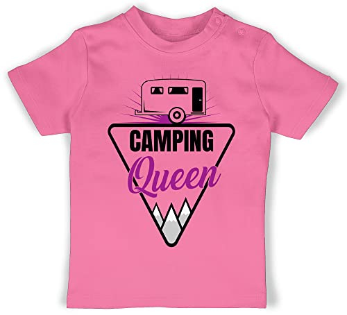 Baby T-Shirt Mädchen Jungen - Urlaub - Camping Queen - schwarz/lila - 6/12 Monate - Pink - Tshirt Shirt Shirts Oberteil t