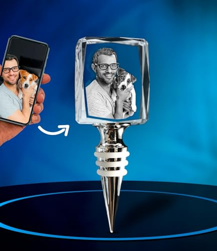 ArtPix 3D personalisierter Weinflaschenverschluss, 3D lasergeätzter Fotokristall, gravierter achteckiger Weinverschluss, Gedenk-Geburtstagsgeschenke für Mama, Papa, Männer, Frauen