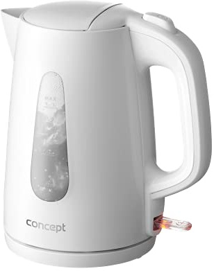 CONCEPT Hausgeräte rk2380 Kunstoff Wasserkocher 220-240 V, Kuststoff, automatischer Spannungsumwandler, 1,7 L, 2200 W, weiß STRIX