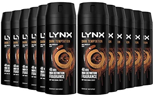 12 Pack of 150ml Lynx Dark Temptation Body Spray Deodorant with Scent of Chocolate