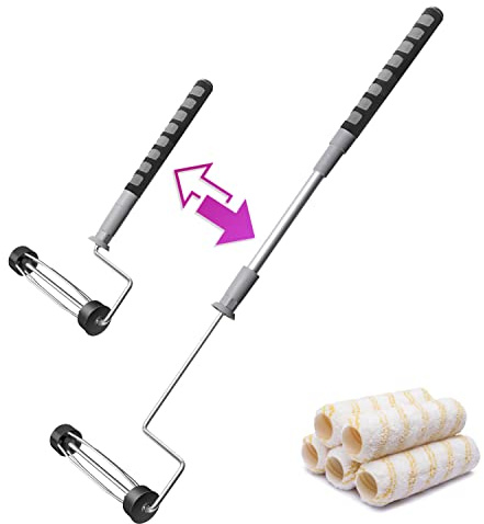 PinStone 6pcs House Paint Roller Kit, 9 inch Extendable Roller Frame with 5 Microfiber Roller Covers 1/2 Nap, Adjustable Painting Roller (18 - 36) for Walls, Ceilings, Floor, Home Painting Supplies