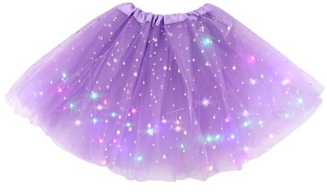 Faderr Gonna tutù per ragazze con luci a LED, gonna classica per bambini in tulle, per feste di compleanno, feste delle vacanze, costume da travestimento, Viola chiaro, Taglia unica