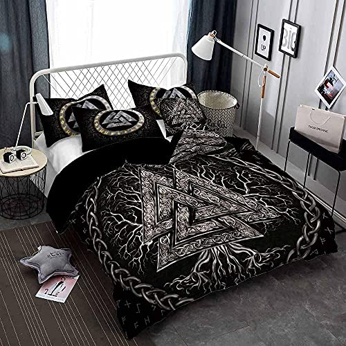 PONGLPKBB Bettzeug Set 135x200 cm Schwarzer Wikinger Baum Weich 110gsm Mikrofaser Bettwäsche Set - Bettbezüge mit 2 Passender Kissenbezug für Jugendliche Kinder