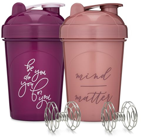 GOMOYO Protein-Shaker-Flasche (Pflaume und Rose), BPA-frei, spülmaschinenfest, mit motivierenden Zitaten für Fitnessstudio, Laufen, Workout-Ergänzungen, 2 Stück