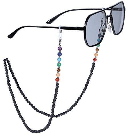 KYEYGWO Lavastein 7 Chakren Stein Perlen Brillenkette für Damen und Herren, Reiki Kristall Brillenband Edelstein Brillenkordel Mode Kette Brillenschnur für Sonnenbrillen, Myopiebrille, Lesebrillen