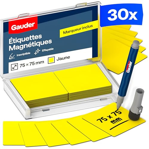 GAUDER Magnetstreifen beschreibbar, Magnetschilder Kanban (30 Stk, 75x75mm) | Magnetschilder zum Beschriften, beschreibbare Magnete zum Beschriften, Magnetetiketten für Kanban Board, mit Marker