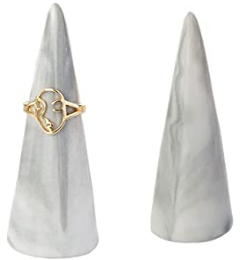 oskas Modern Marble Ring Holder for Nightstand Ceramic Cone Tower Shape Decorative Display Stand for Jewelry Ring/MEN Ring Holder 2pcs set