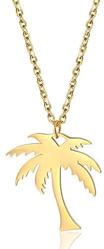 Modpide Stainless Steel Tropical Palm Tree Pendant Necklace Summer Beach Jewelry Gift for Women, Zinc, No Gemstone