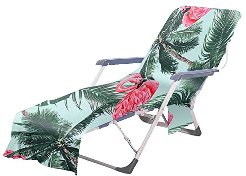 FANSU Schonbezug für Gartenliege, 3D tropisch Druck Weich Strandliegenauflage Sonnenliege Auflage mit Taschen Mikrofaser Stuhl Strandtuch für Reisen, Schwimmen (Flamingo,75x210cm)