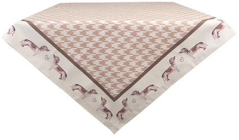 Clayre & Eef Tischdecke 100x100 cm Braun Baumwolle Quadrat Dackel Tischtuch