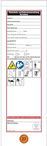 Dreifke® Leiter-Gebrauchsanw.2027,inkl.Prüfplakette Ø15mm,Folie,ablösbar,65x220mm,10/Heft
