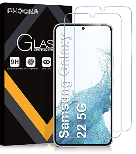 Phoona 2 Piezas, Protector Pantalla para Samsung Galaxy S22 5G,Dureza 9H,Sin Burbujas,Antihuellas, Antiarañazos.Protector pantalla cristal templado para Samsung S22 5G