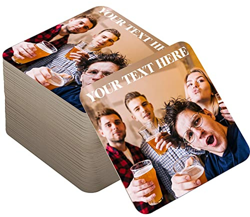 Unique Photo Coasters Drinks Mats - Personalised Beer Mats Add Own Photo and Best Quotes Square Mug Mat - Photo Print Cup Coaster Pack of 96 Table Coasters Ideal for Home, Bar, Cafe and Restaurant