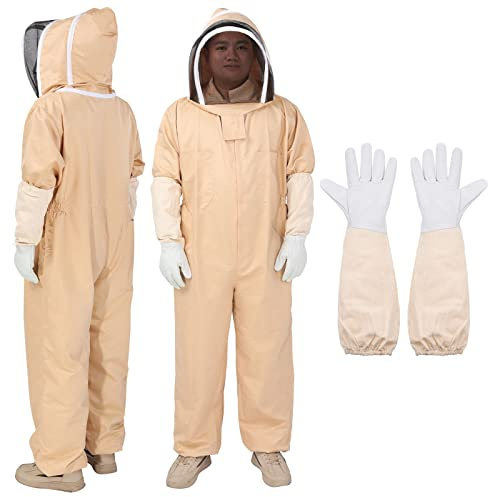 sourcing map Combinaison d'apiculture pour homme et femme, taille L, avec voile à capuche et gants, pour apiculteur professionnel et débutant